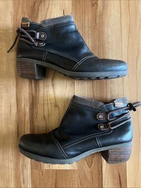 Pikolinos Leather Ankle Boots Brown Comfort Block Heel Lace Detail Size 39 / 8.5